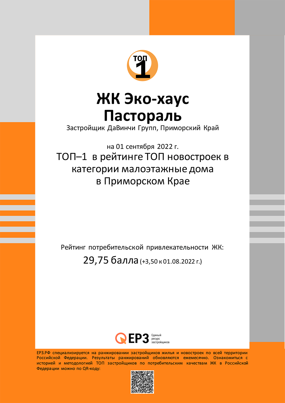 Эко-хаус «Пастораль» стал первым* в рейтинге малоэтажных жилых комплексов  по потребительским качествам в Приморском крае - davinchigroup.ru